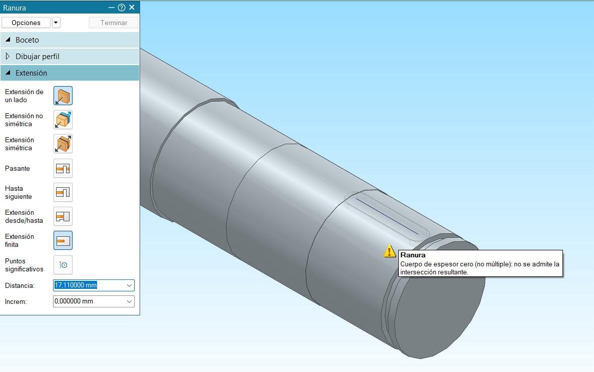 Error al intentar de hacer una ranura.